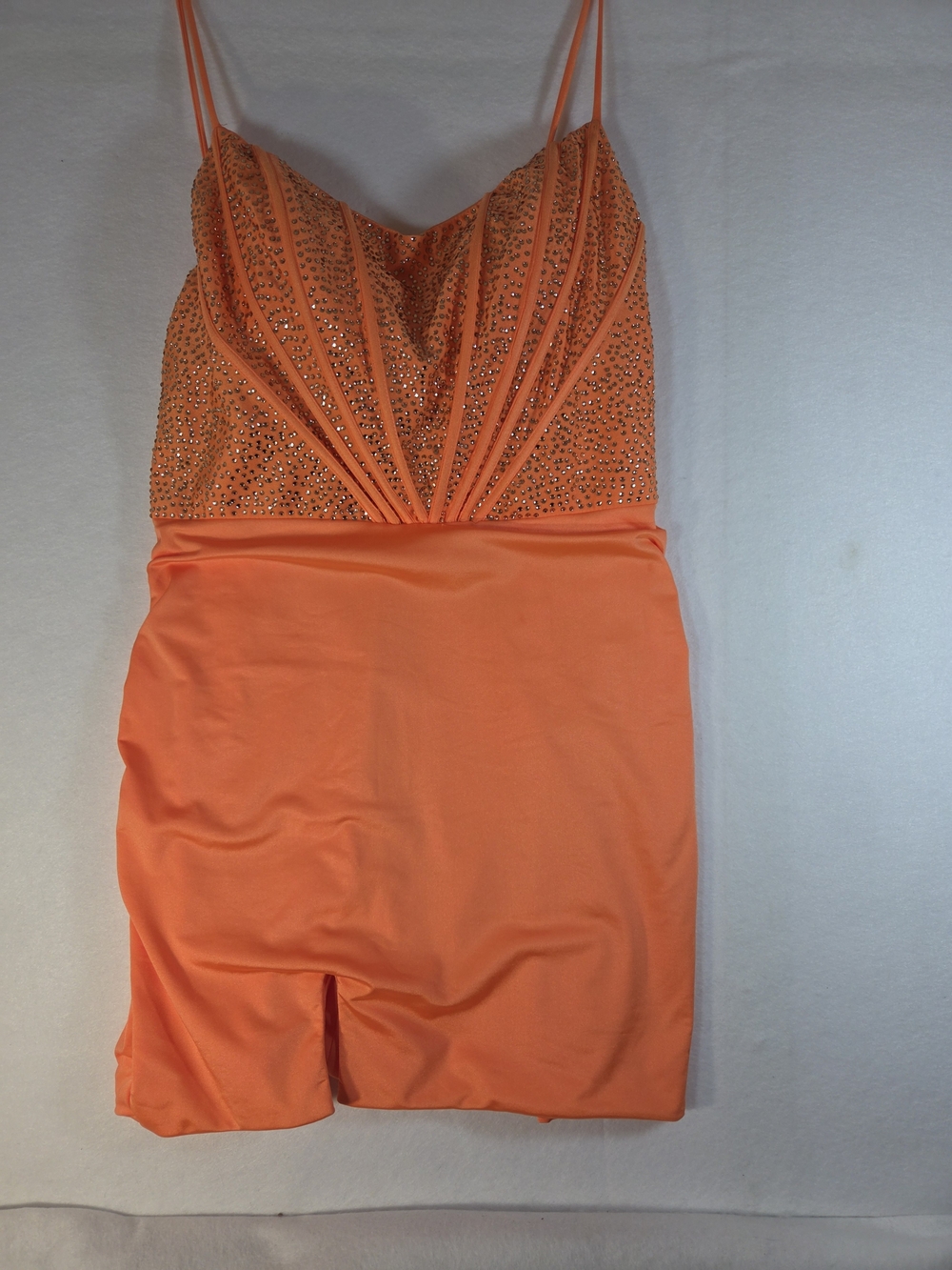 Stella Couture Orange Rhinestone Corset Bodice Mini Dress Prom Homecoming 16